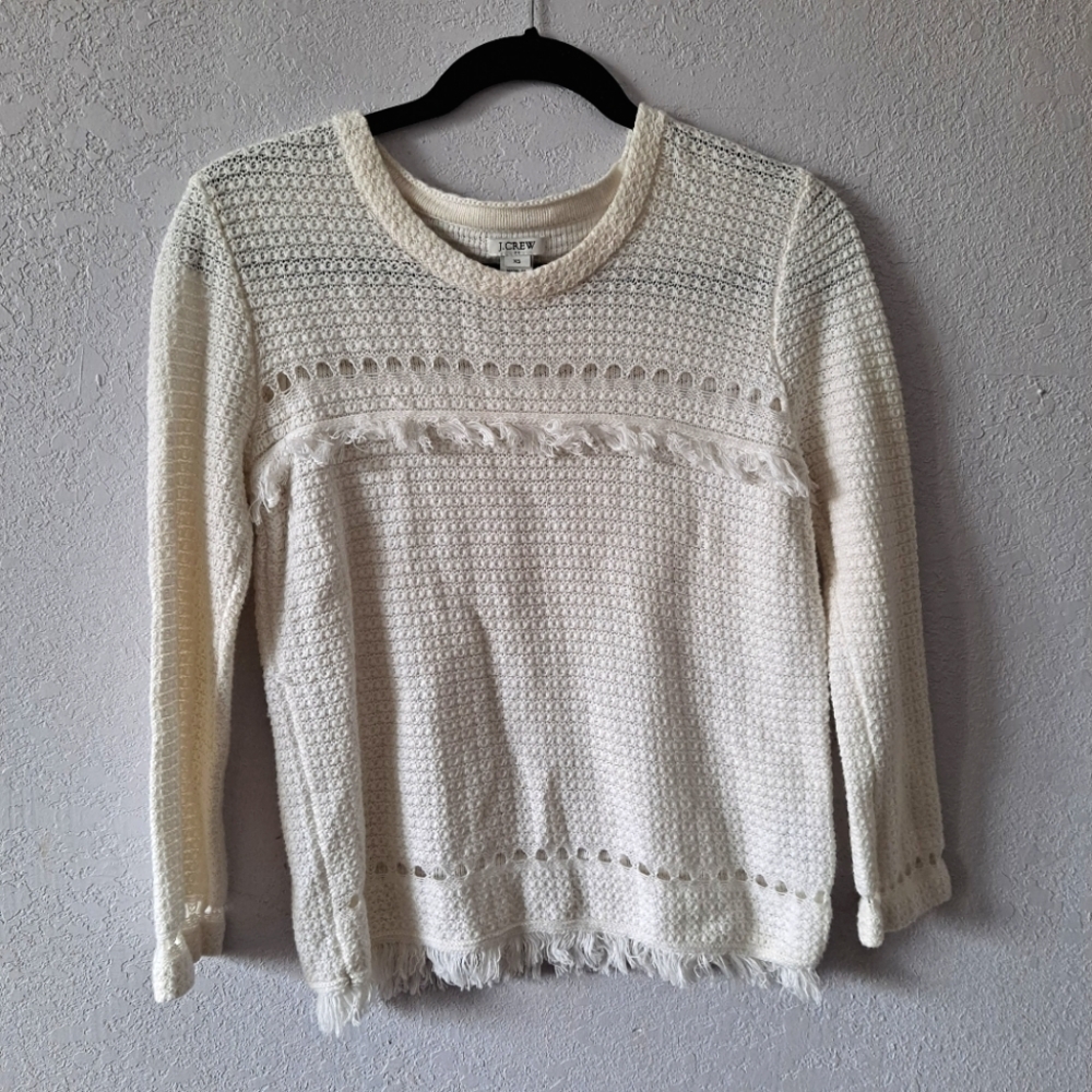 J. Crew Fringe Crochet White Sweater